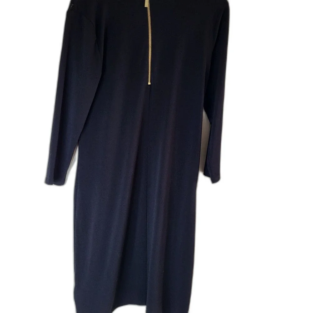 Michael Kors Black Midi Dress with Subtle Knit Yoke